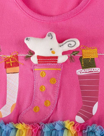 Christmas Socks Applique Rainbow Tulle Dress